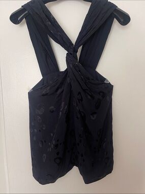 Alexis Navy Sleeveless halter top with Twist Strap Detail
